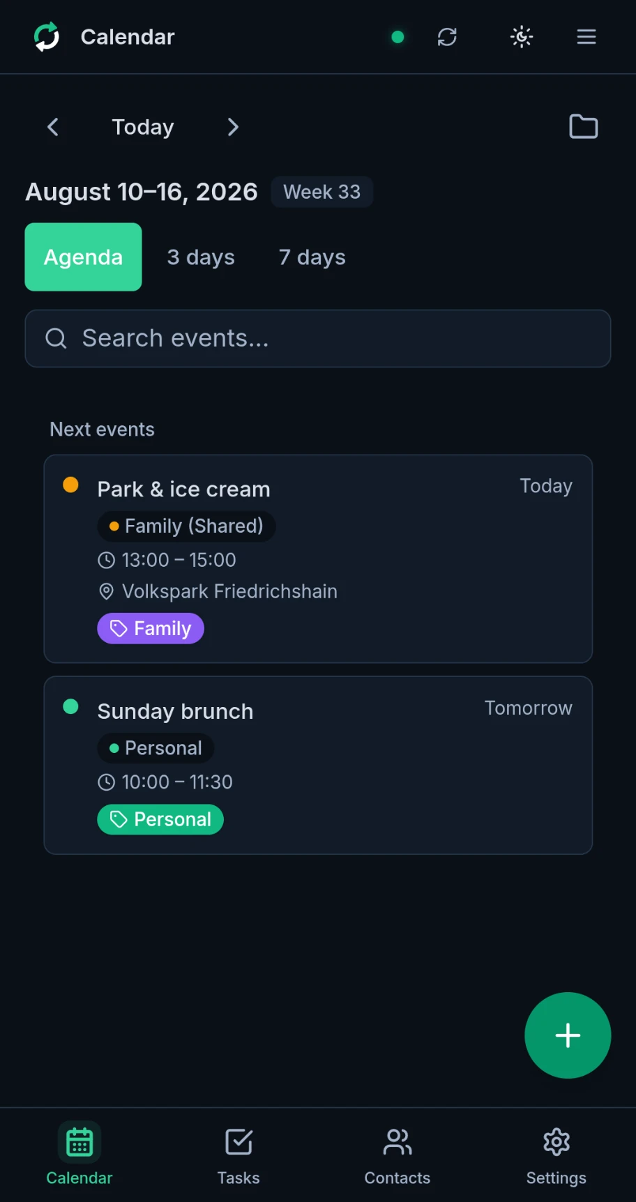 Calendar: agenda, dark
