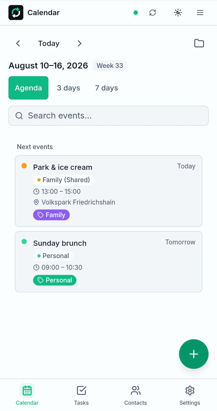 Calendar: agenda, light