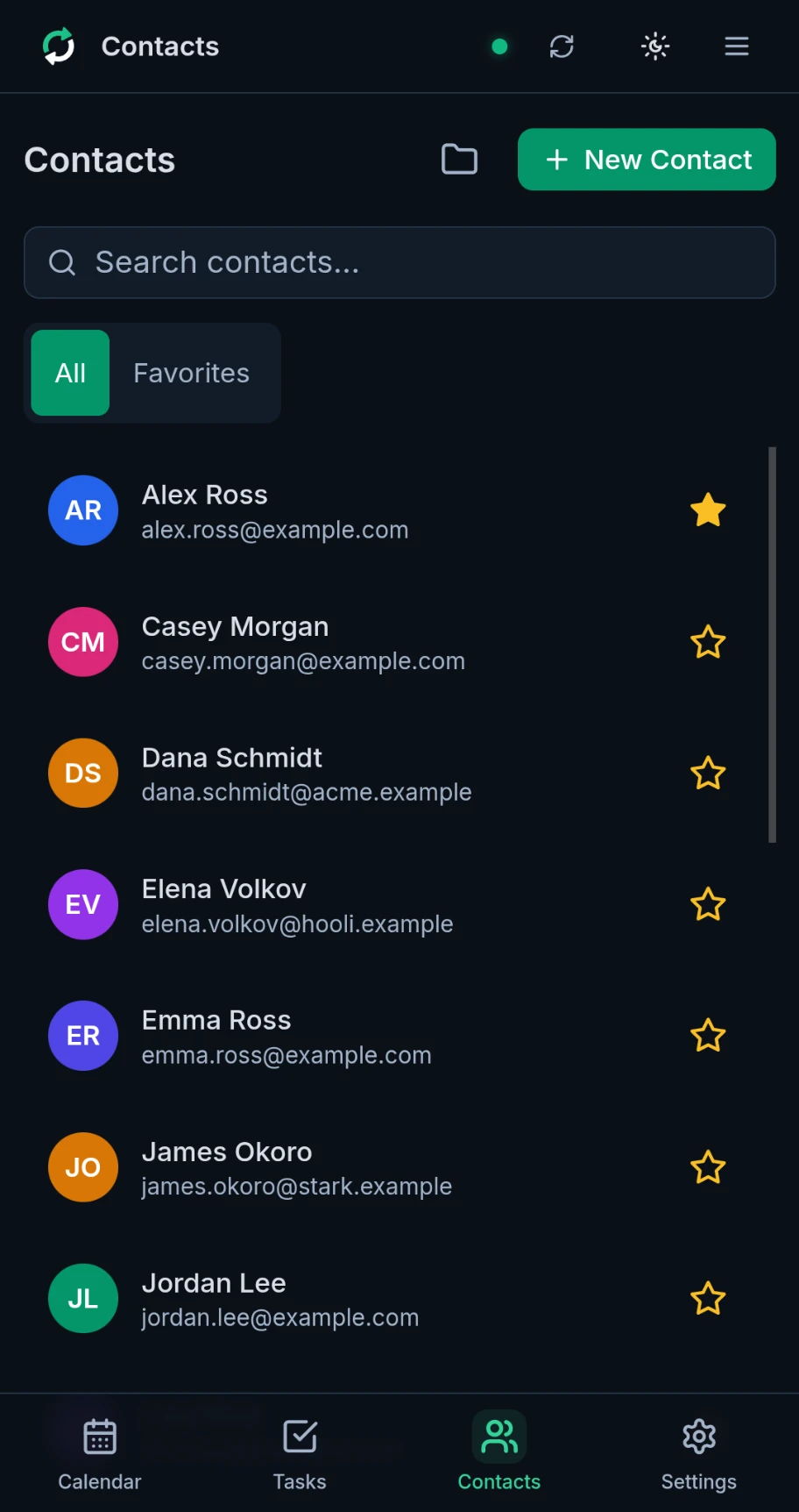 Contacts: list, dark