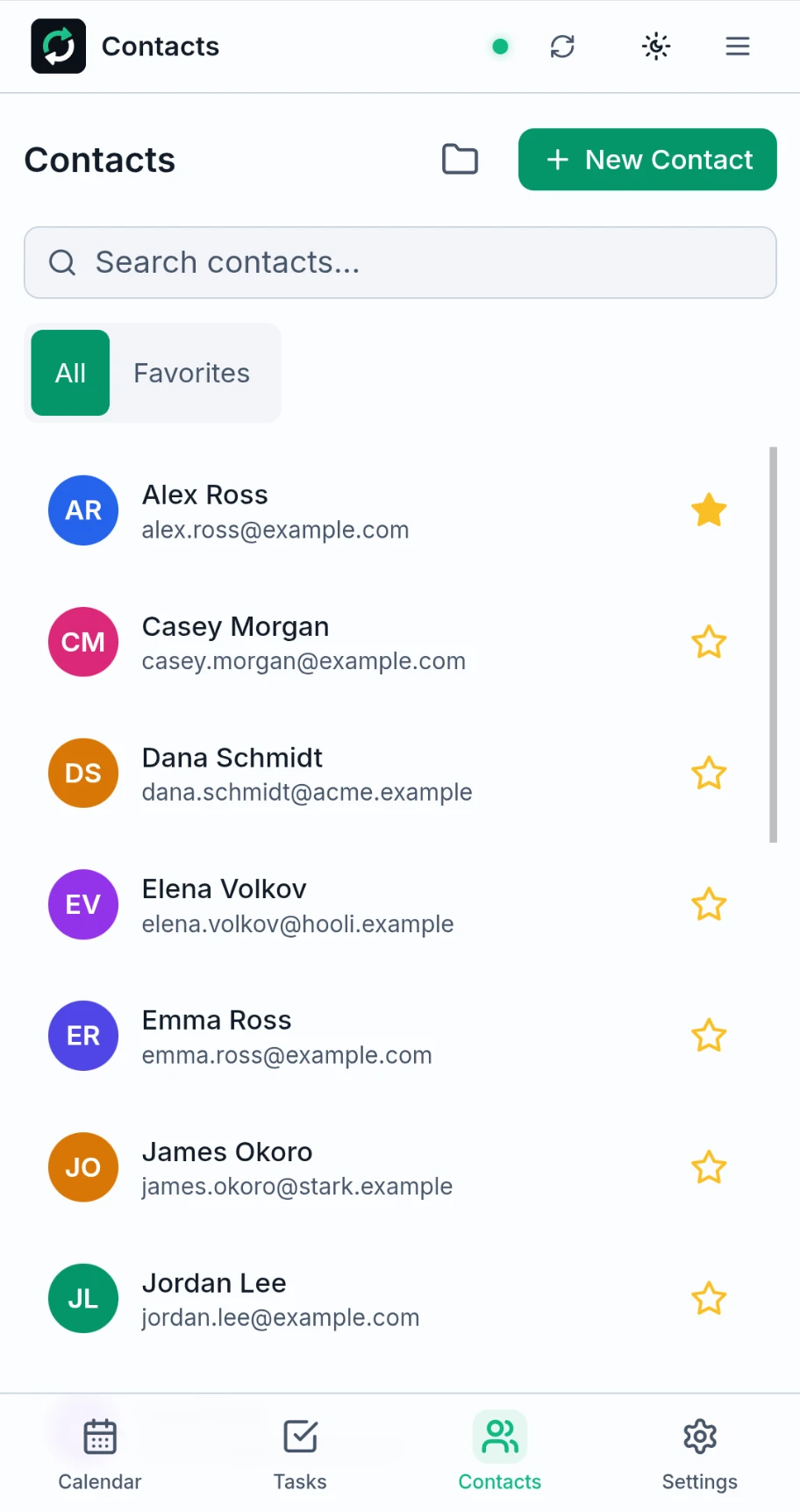 Contacts: list, light