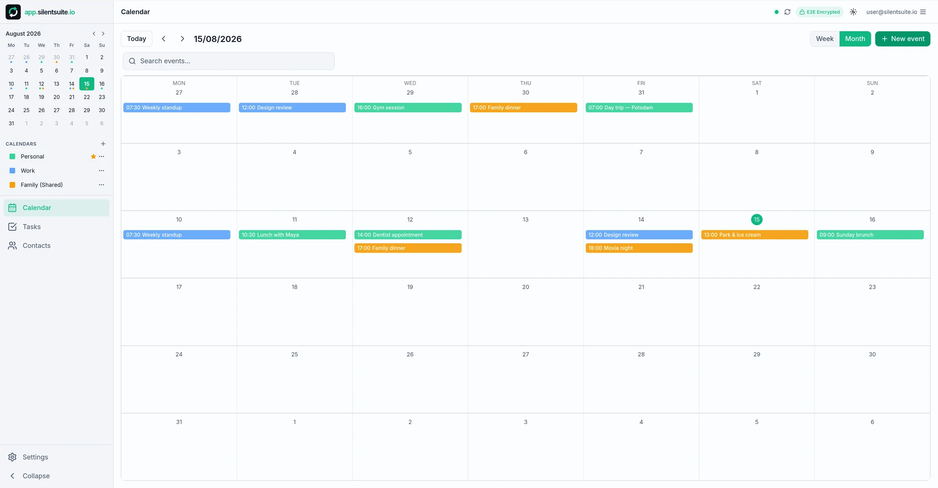 Calendar: month view, light