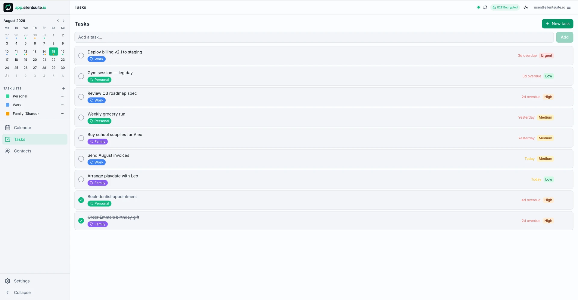 Tasks: full list, light