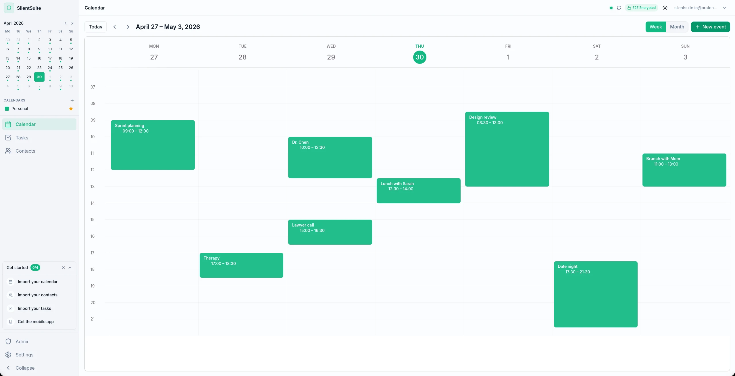 Calendar — week view, light
