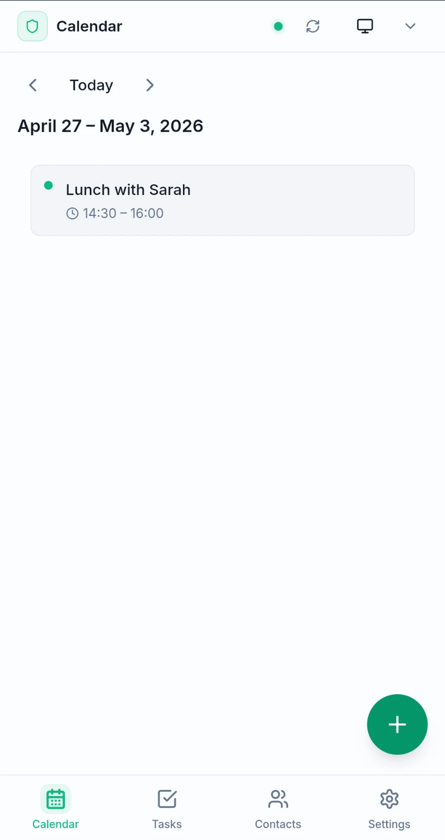 Calendar — agenda view, dark