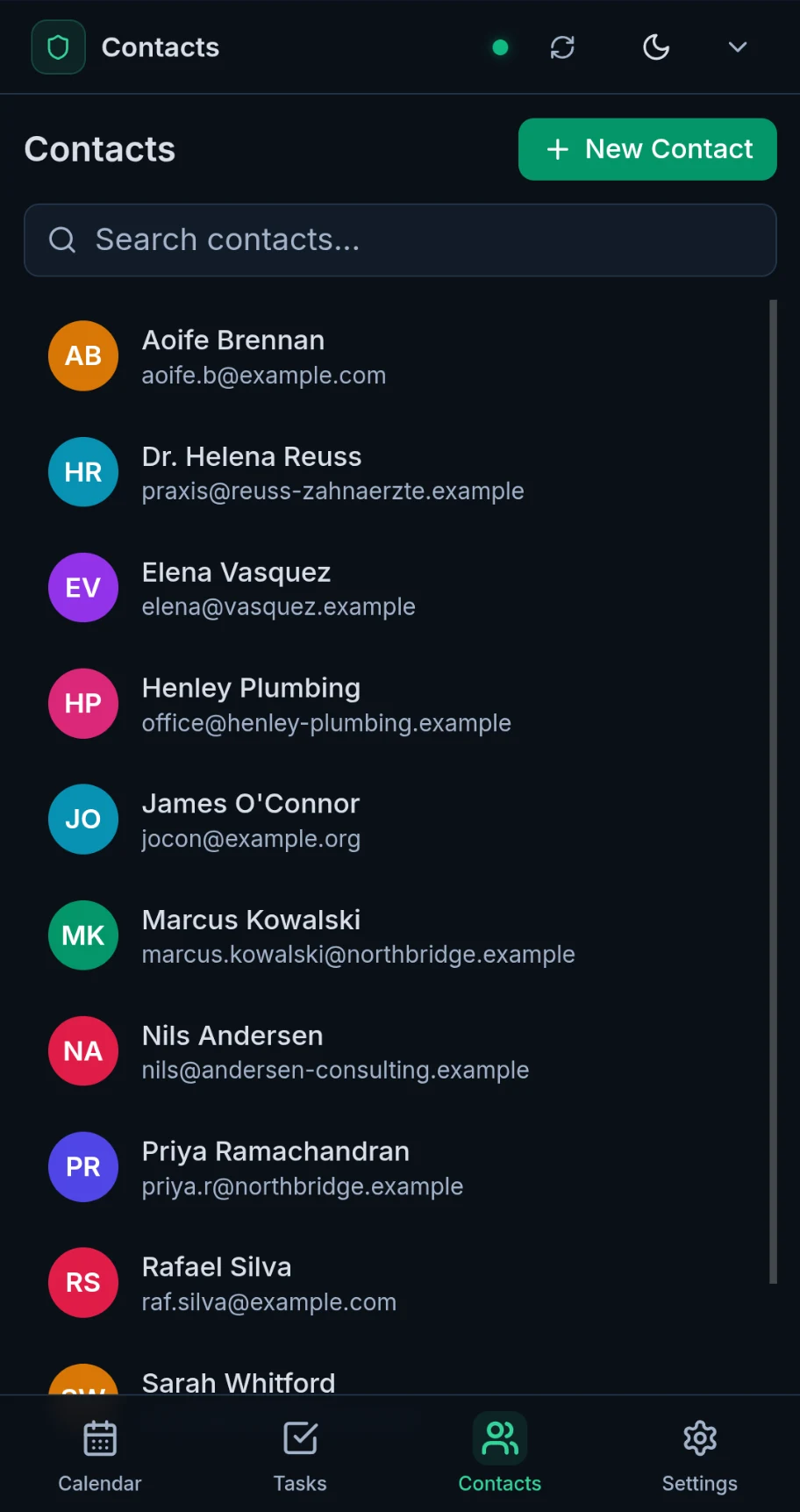 Contacts — list, dark