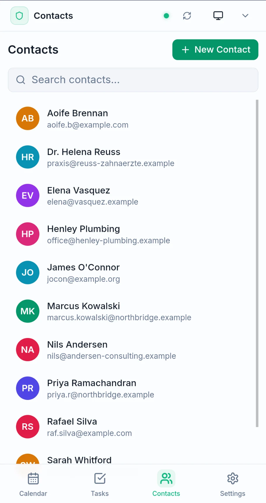 Contacts — list, light