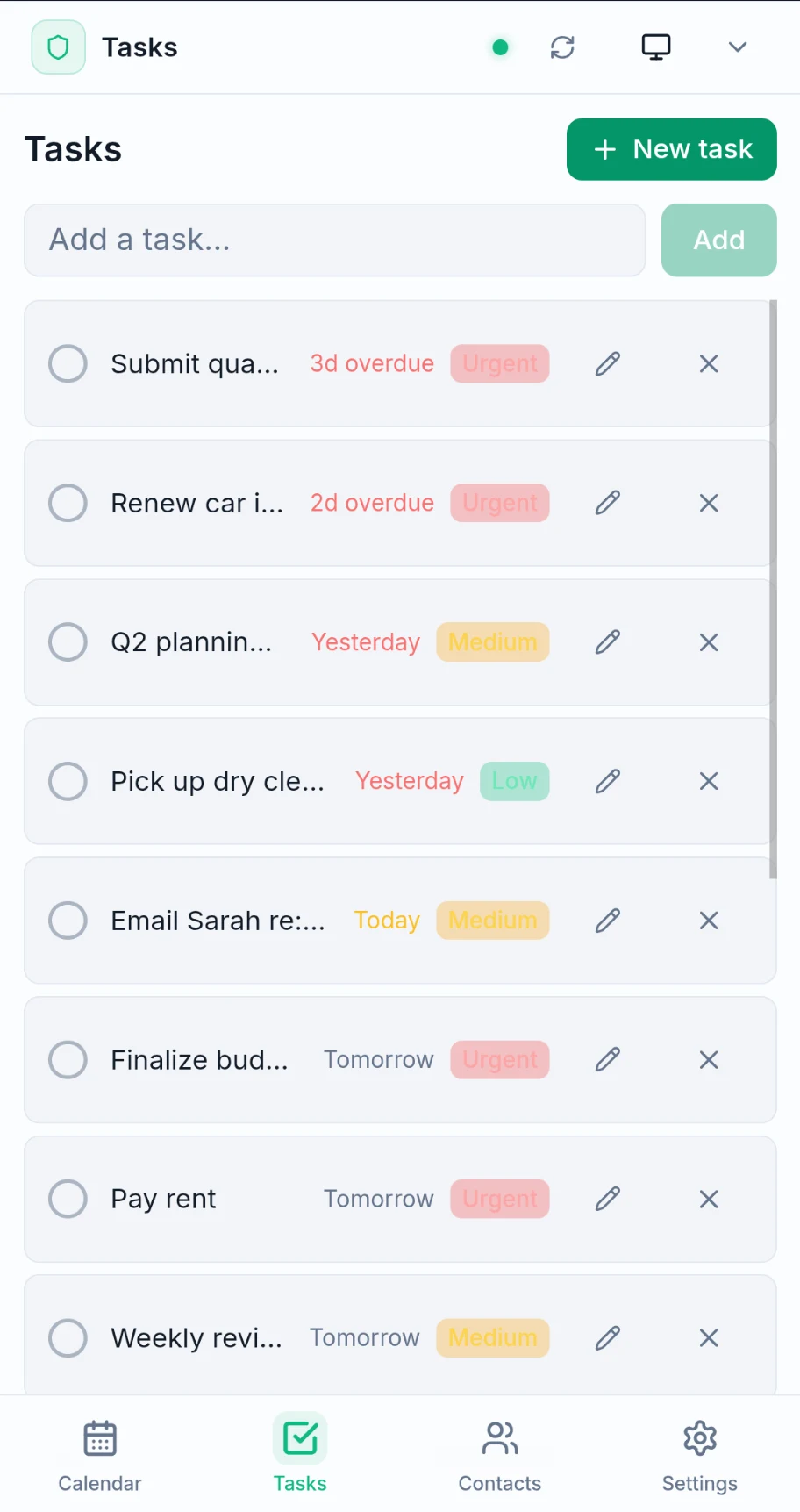 Tasks — list, light