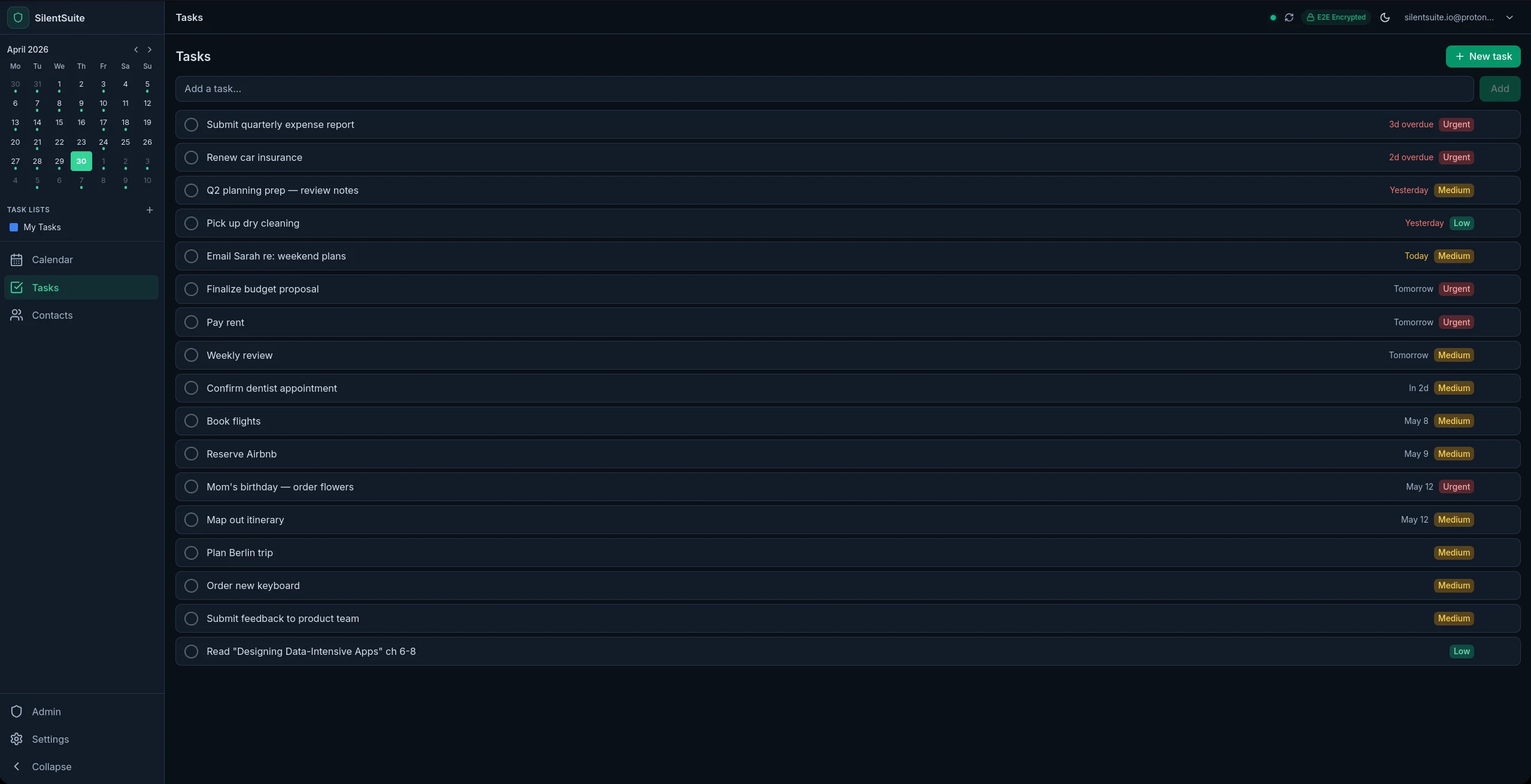Tasks — full list, light